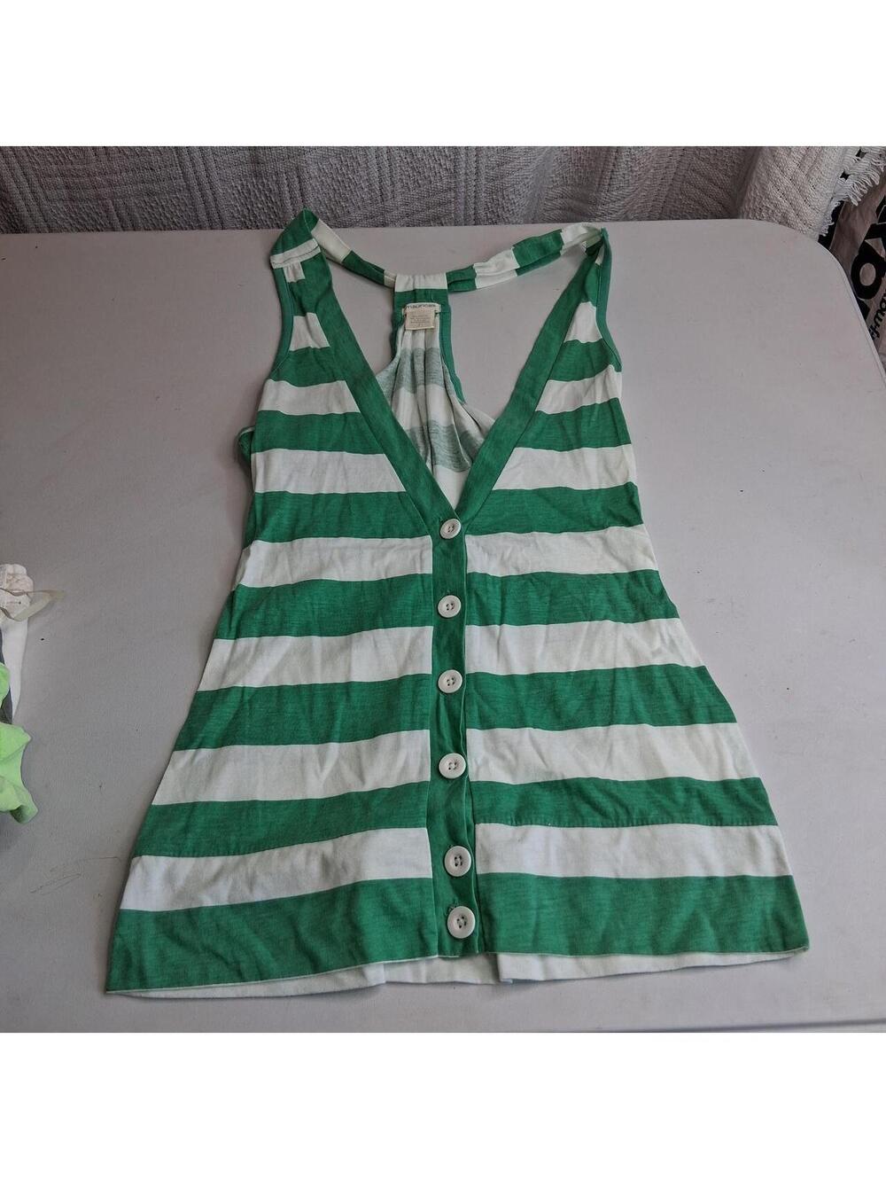 Maurices vintage white & green striped button up tank top size S